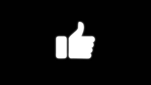 White thumbs up like icon animation on black background. Ideal overlay for social media videos, YouTube content.