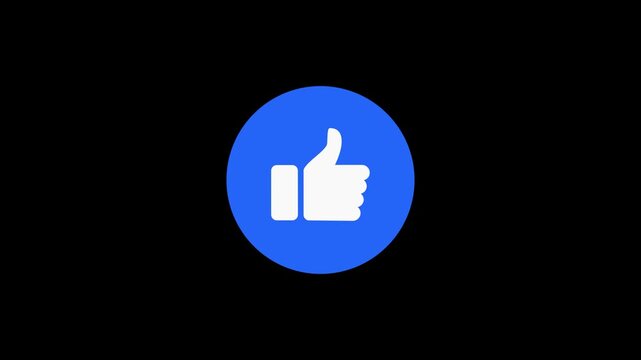 Blue like icon button animation on black background. Clean social media overlay for YouTube videos, reels, shorts and 4k animation.