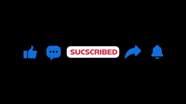 Animated social media bar set with like subscribe and bell notification buttons lower third overlay .full regulation animation.