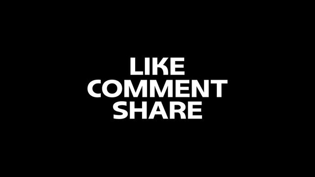 Animated like comment share text social media call to action overlay title graphic element .