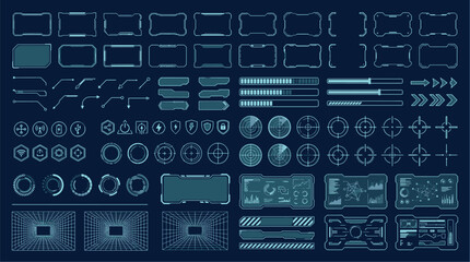 Futuristic hud UI elements set for sci-fi digital interface design with sci fi interface technology futuristic crosshair infographic application software communication collection © tecna