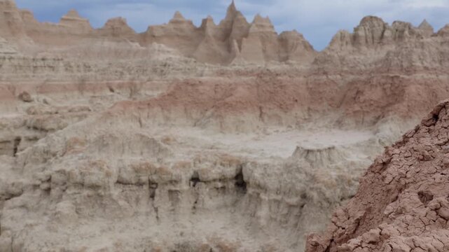 Jagged rock formations at Badlands National Park