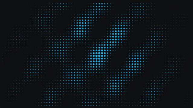 Abstract Blue Halftone Pattern On Black Background With Digital Pixel Grid Texture