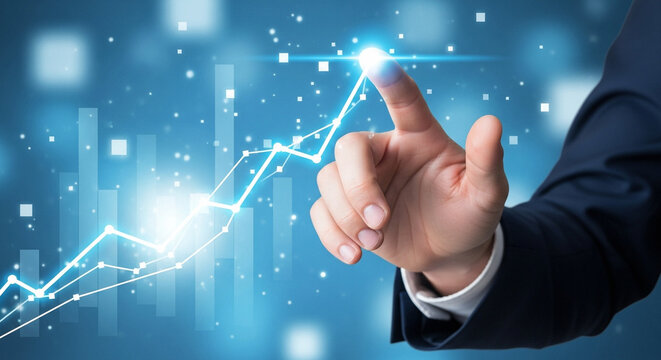 Businessman touching upward stock market graph