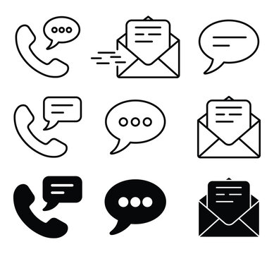 Contact Us Line & Glyph Icon Set, Communication & Email Vector Icons