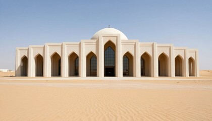Fototapeta premium Breathtaking contemporary architecture set against a desert backdrop featuring elegant arched windows and innovative design
