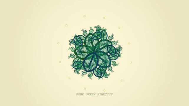 Animated green coffee bean mandala rotating in a geometric floral pattern
