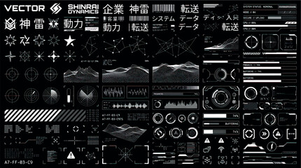 Set of futuristic digital interface elements and hud data visualizations for UI design with interface graphics futuristic technology elements dashboard information abstract technical © tecna