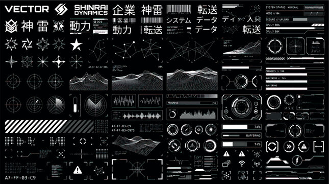 Set of futuristic digital interface elements and hud data visualizations for UI design with interface graphics futuristic technology elements dashboard information abstract technical