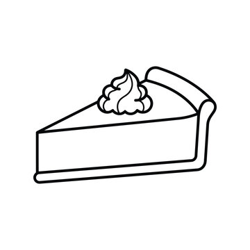 Pumpkin pie slice icon. Thanksgiving dessert vector illustration with whipped cream topping.