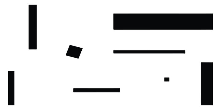 Abstract composition of black geometric rectangles and squares on a flat plane