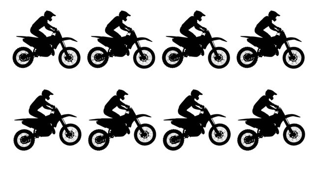 Motorcycle Rider Silhouettes In Motion Black And White Silhouette