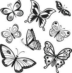 Fototapeta premium Black and White Butterfly Design Elements Vector Collection Set