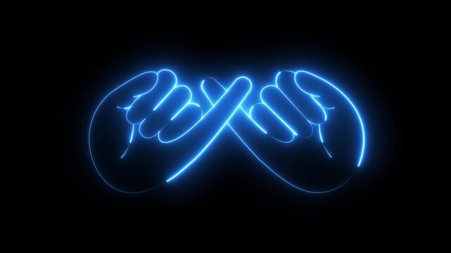 glowing neon Pinky swear icon isolated friendship and loyalty icon featuring promise gesture symbols motion garphic of business partnership, trust, collaboration concepts.
