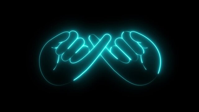 glowing neon Pinky swear icon isolated friendship and loyalty icon featuring promise gesture symbols motion garphic of business partnership, trust, collaboration concepts.