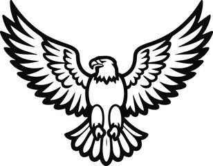 Obraz premium Ultra clean vector line art, bold black outline only, thick stroke, soaring eagle with wings fully spread, perfectly symmetrical, single object, minimalist, centered composition