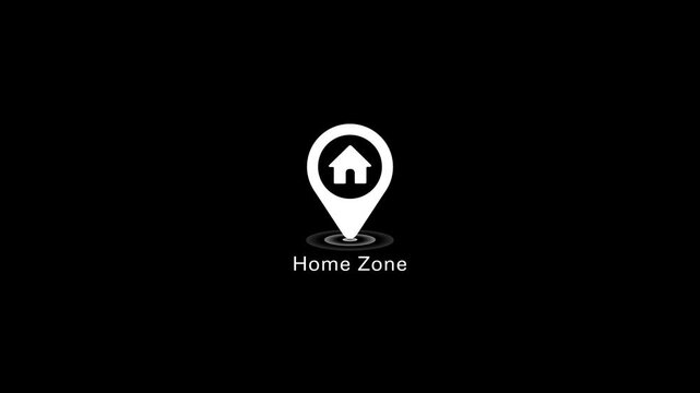 Home zone location pin animation, real estate map marker minimalist house symbol for property search and navigation apps