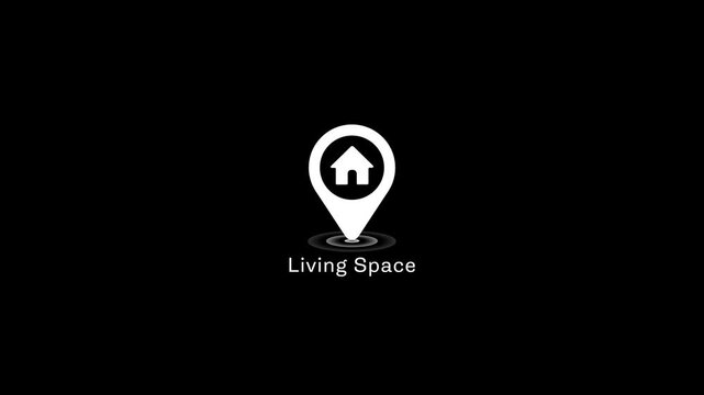 Living space real estate location pin animation, minimalist home property marker for property management and housing market concepts