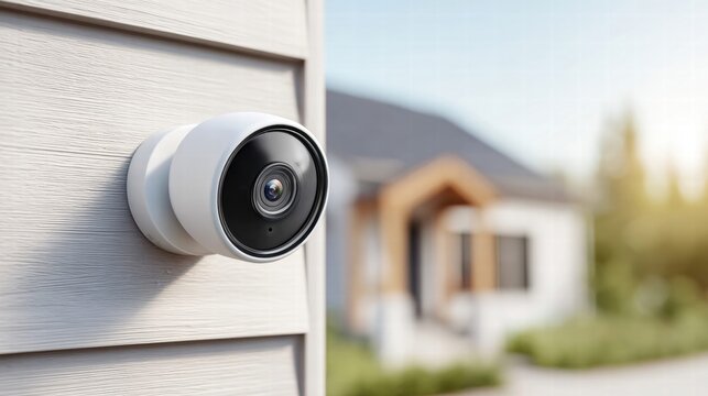 Security camera mounted on a house exterior for home protection and surveillance.