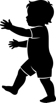 Vector illustration silhouette of a toddler taking first steps with arms outstretched, early development and walking concept
