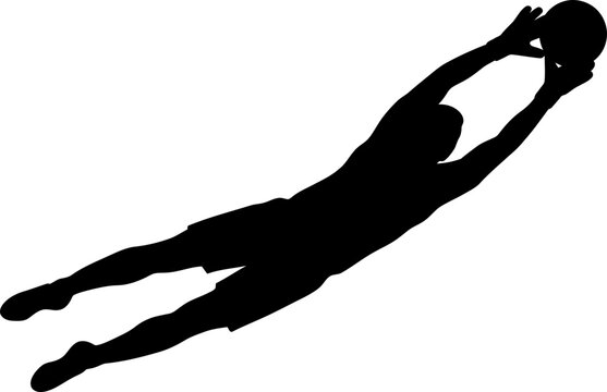 Vector illustration silhouette of a soccer goalkeeper diving to make a save, football match and sports concept