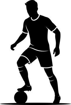Vector illustration silhouette of a male soccer player running with a football, sports motion concept