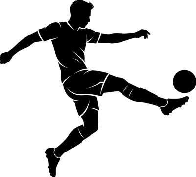 Vector illustration silhouette of a male soccer player running with a football, sports motion concept