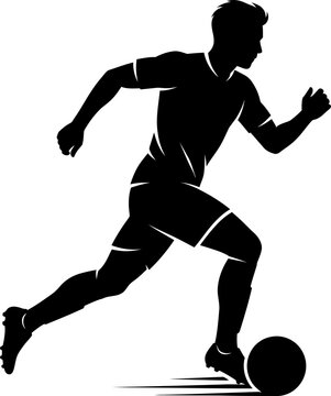 Vector illustration silhouette of a male soccer player running with a football, sports motion concept