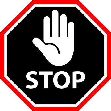 Stop hand symbol with red border isolated on transparent background PNG