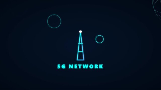 5 g network digital communication technology concept with animated signal tower and global connectivity data animation 4k