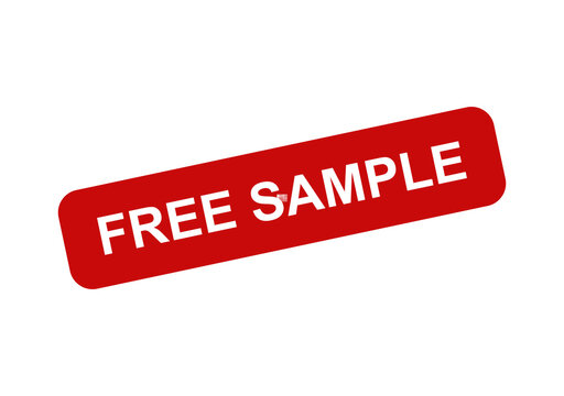 Red rectangular label with the white text free sample stamp design element isolated on a clean white background isolated on transparent background