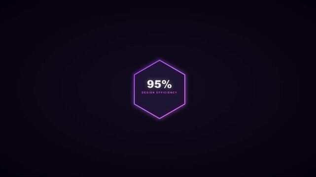 95% efficiency glowing hexagon infographic animation 4k neon