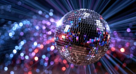 Fototapeta premium Reflective sphere with vibrant, colorful lights creating a festive, glowing atmosphere