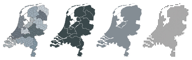 Obraz premium Set maps of Netherlands with provincies borders