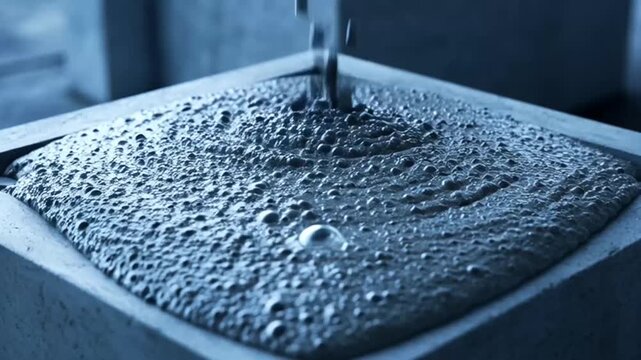 Industrial Concrete Pouring Process into a Square Mold.