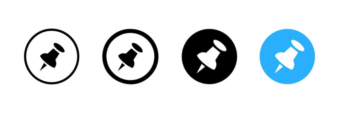 Pinned item icon. Pushpin symbol. Pin button sign. Simple pictogram for saved note, fixed message, important content stock vector.