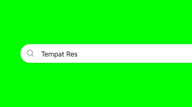 Search bar with text input for Tempat Res sits against a bright green background, representing an online query interface used for navigating information and finding specific digital content results.