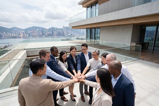 Global Business Team Unity: Diverse Professionals Collaborating for Success