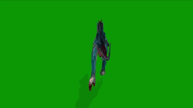 Realistic Dinosaur Raptor Running fast Back Side 3D Render Animation on Green Screen