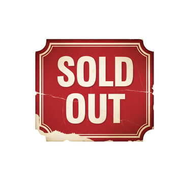 Red sold out sign with white text