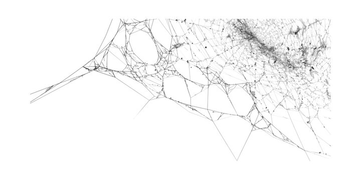 Textured Corner Spider Web Sketch Illustration, Hand Drawn Cobweb Line Art with Grainy Detail Isolated on White Background, Black and White Ink Drawing of Web Pattern for Halloween and Gothic Design