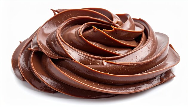 Smooth chocolate cream swirl isolated on white background, dessert ingredient