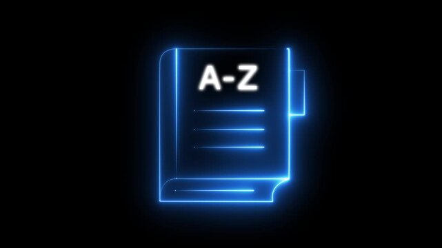 Glowing neon dictionary book icon isolated dictionary icon animation. Foreign language conversation graduation, scholarship, skill development, training, E-Learning 4K Motion Graphics...