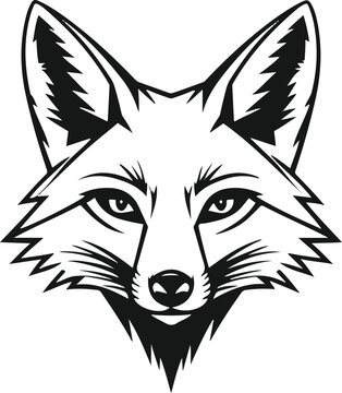 A single fox head with sharp geometric ears and elegant facial symmetry, ultra clean vector line art, bold black outline only, thick stroke, single object, minimalist, centered composition