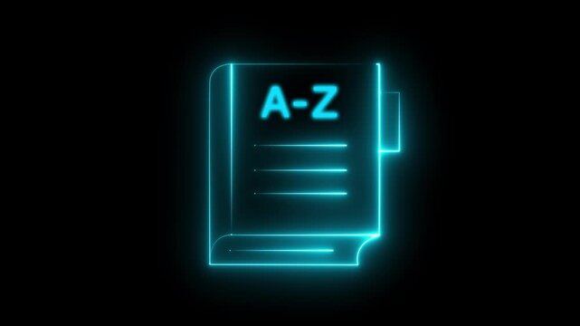 Glowing neon dictionary book icon isolated dictionary icon animation. Foreign language conversation graduation, scholarship, skill development, training, E-Learning 4K Motion Graphics...