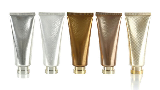 Set of blank cosmetic tubes in silver bronze and gold isolated on white background p n g a i generated isolated on a transparent background