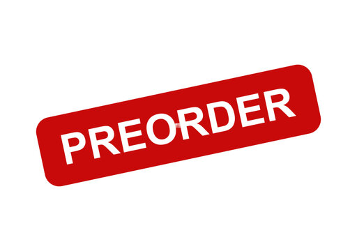 Red rectangular stamp with the word preorder written in white bold letters isolated on a simple white background isolated on transparent background