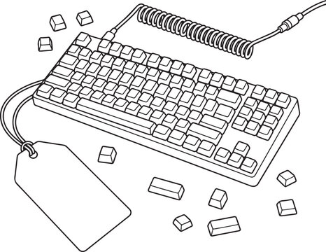 Mechanical keyboard with coiled cable and loose keycaps on cybermonday