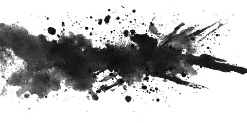 Obraz premium Abstract grunge black ink paint splatter background with rough brush stroke texture. artistic splashes dark vintage border background design.
