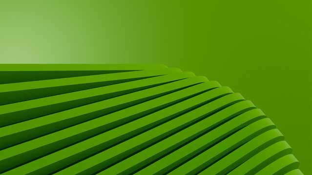Abstract Green 3D Background with Layered Curved Ribbons and Deep Geometric Shadows